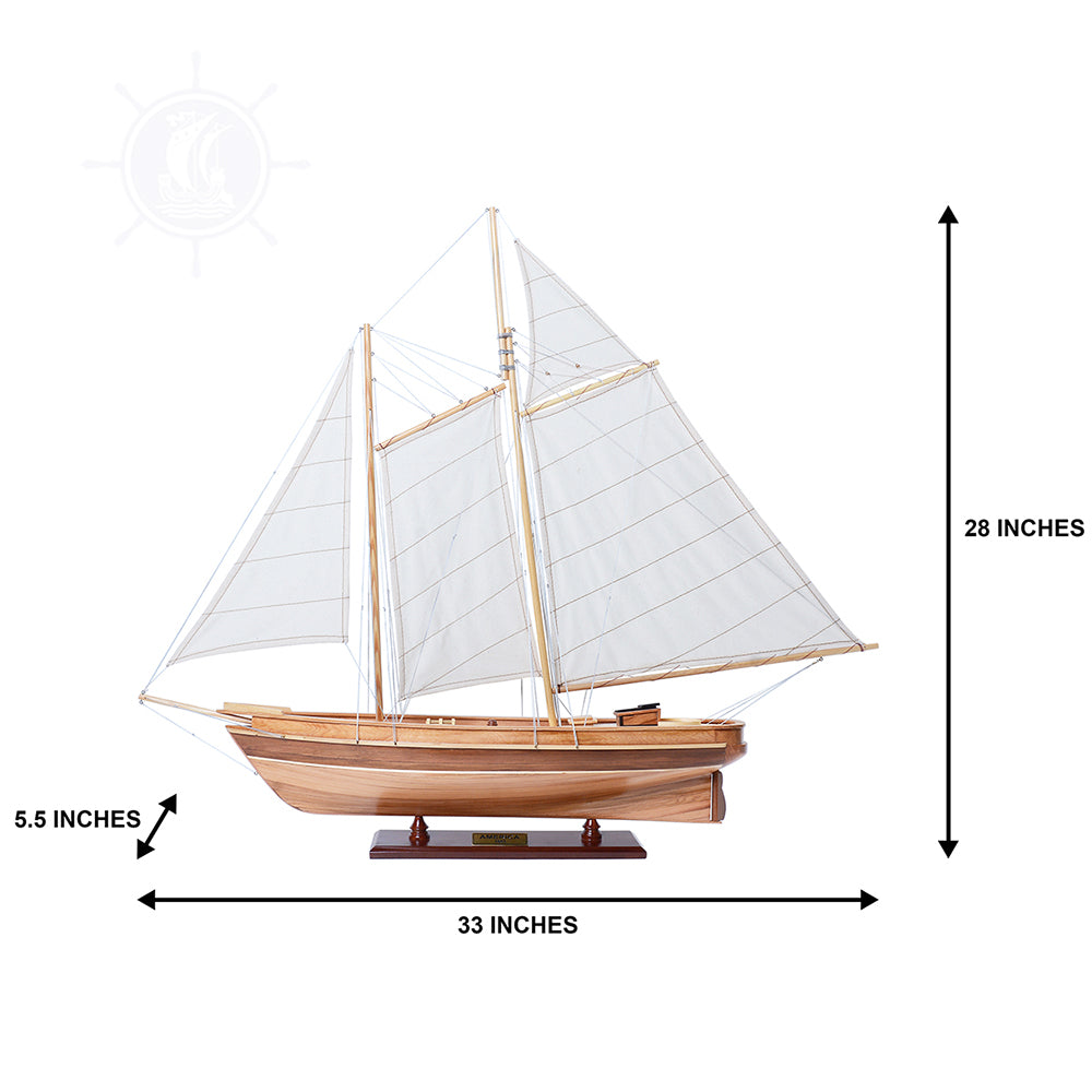 AMERICA Model Yacht Small | Partially Assembled Wooden Yacht Model For Wholesale