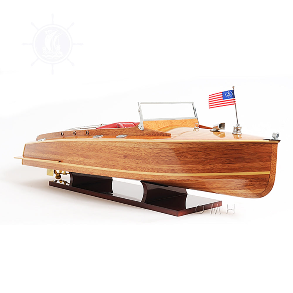 CHRIS CRAFT RUNABOUT MODEL BOAT WITH DISPLAY CASE | High-quality | Fully Assembled Wooden Model boats