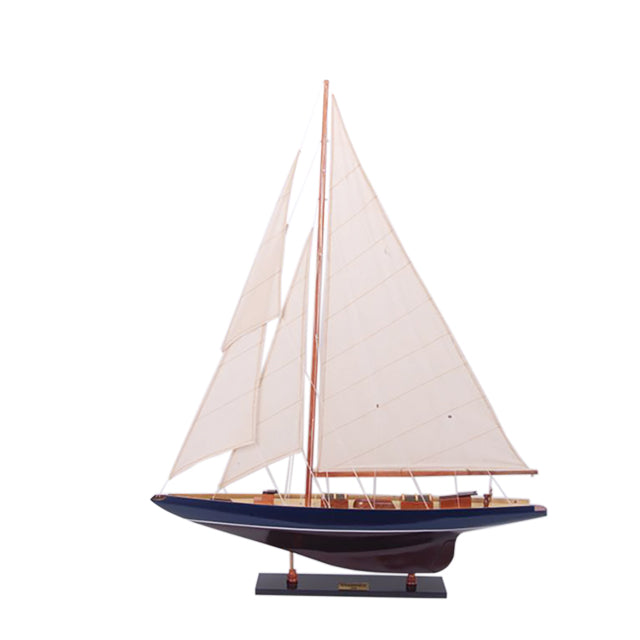 Shamrock Dark Blue & Brown Painted Medium Sailboat Schooner Yacht Model 32 Inches Long