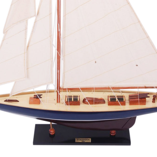 Shamrock Dark Blue & Brown Painted Medium Sailboat Schooner Yacht Model 32 Inches Long