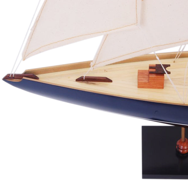 Shamrock Dark Blue & Brown Painted Medium Sailboat Schooner Yacht Model 32 Inches Long
