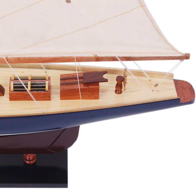 Shamrock Dark Blue & Brown Painted Medium Sailboat Schooner Yacht Model 32 Inches Long
