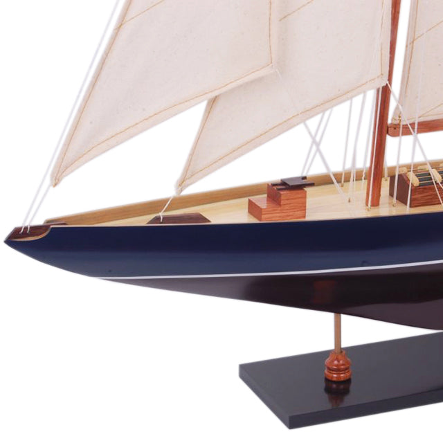 Shamrock Dark Blue & Brown Painted Medium Sailboat Schooner Yacht Model 32 Inches Long