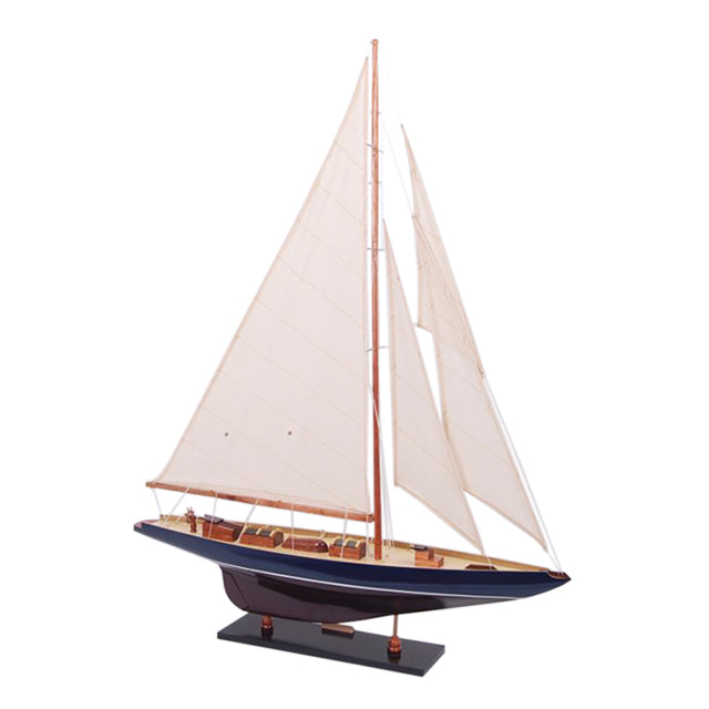 Shamrock Dark Blue & Brown Painted Medium Sailboat Schooner Yacht Model 32 Inches Long