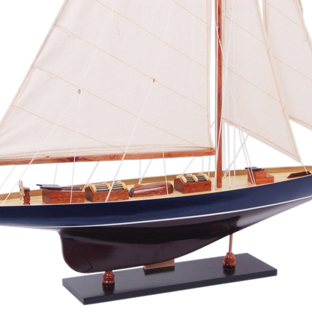 Shamrock Dark Blue & Brown Painted Medium Sailboat Schooner Yacht Model 32 Inches Long