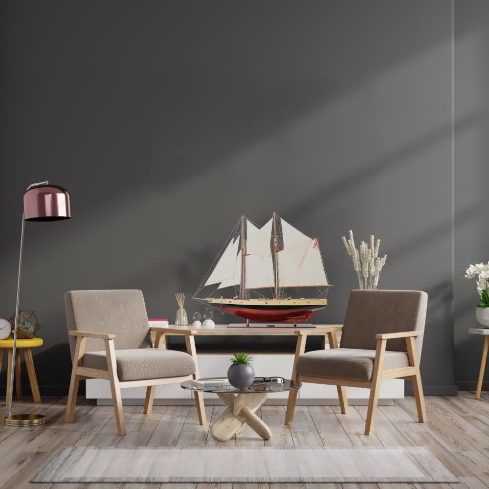 BLUENOSE II PAINTED L Model Yatch Partially Assembled Wooden Yacht Model For Wholesale