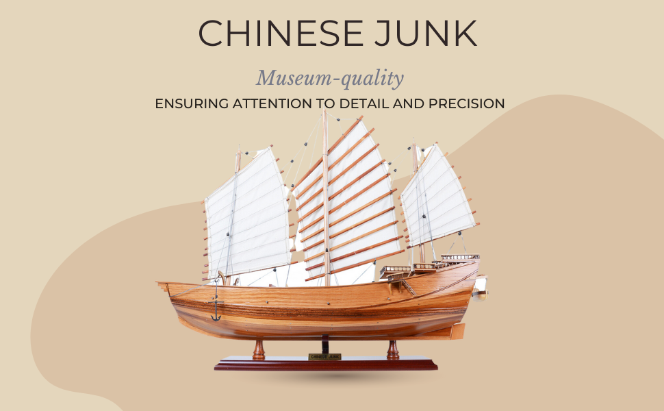 This image includes the Chinese junk replica model ship