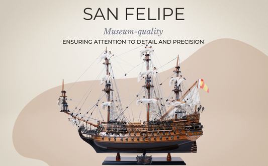 This image including the model ship San felipe