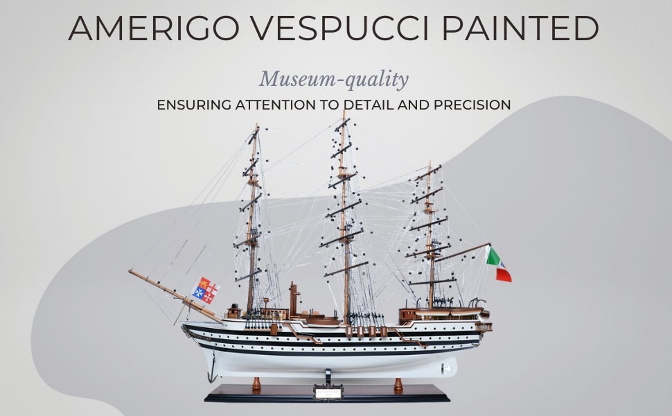 This image includes the handicrafts model ship, Amerigo Vespucci model ship