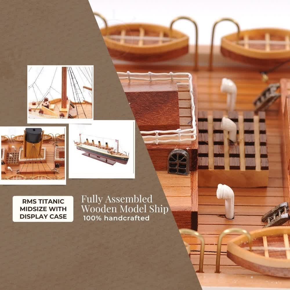 RMS TITANIC CRUISE SHIP MODEL MIDSIZE WITH DISPLAY CASE| High-quality Cruiser| Fully Assembled Wooden Model Ship