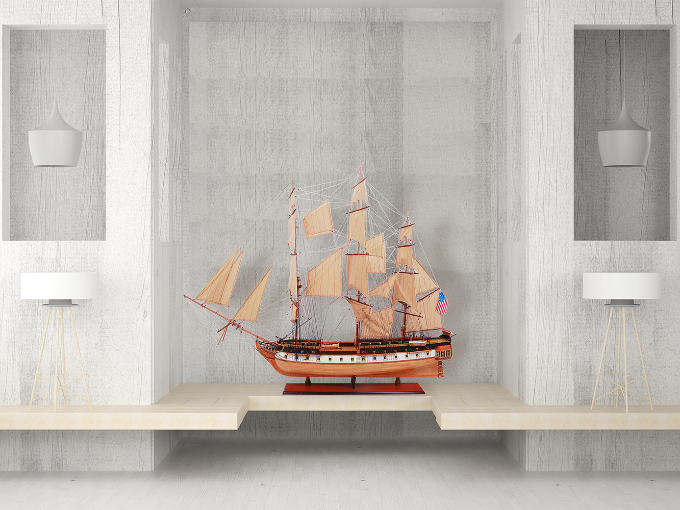 USS CONSTITUTION 56L WITH DISPLAY CASE NO GLASS | High-quality | Fully Assembled Wooden Ship Model