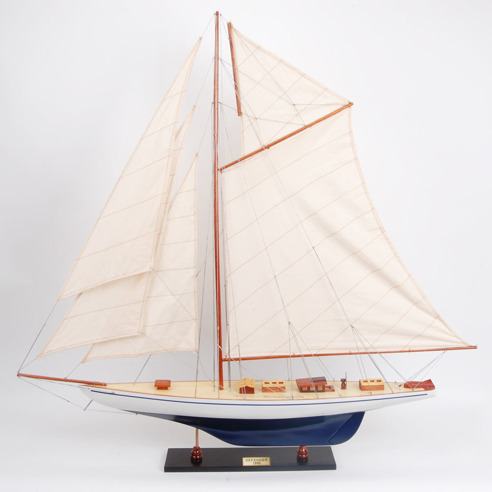 Defender Painted Model Yacht Large | Fully Assembled Wooden Ship Model For Wholesale