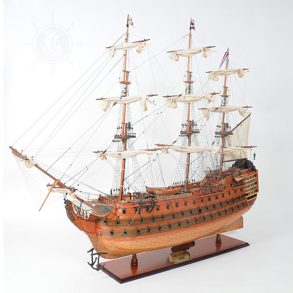 HMS VICTORY MODEL SHIP 56L WITH DISPLAY CASE XL NO GLASS | Museum-quality | Fully Assembled Wooden Ship Models