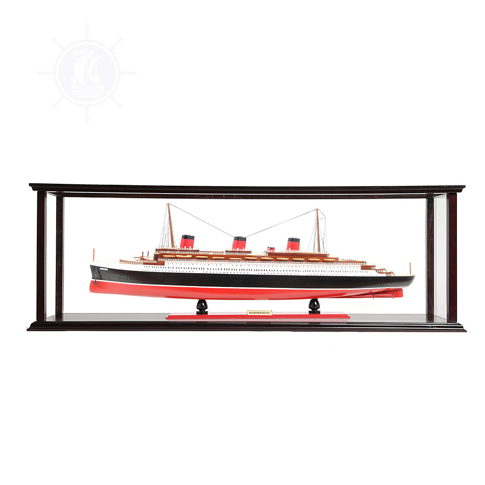 NORMANDIE CRUISE SHIP MODEL LARGE WITH DISPLAY CASE | Museum-quality Cruiser| Fully Assembled Wooden Model Ship