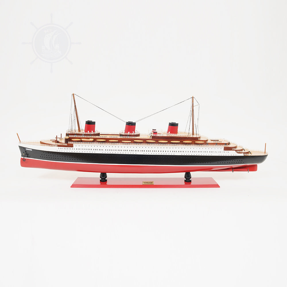 NORMANDIE CRUISE SHIP MODEL LARGE WITH DISPLAY CASE | Museum-quality Cruiser| Fully Assembled Wooden Model Ship