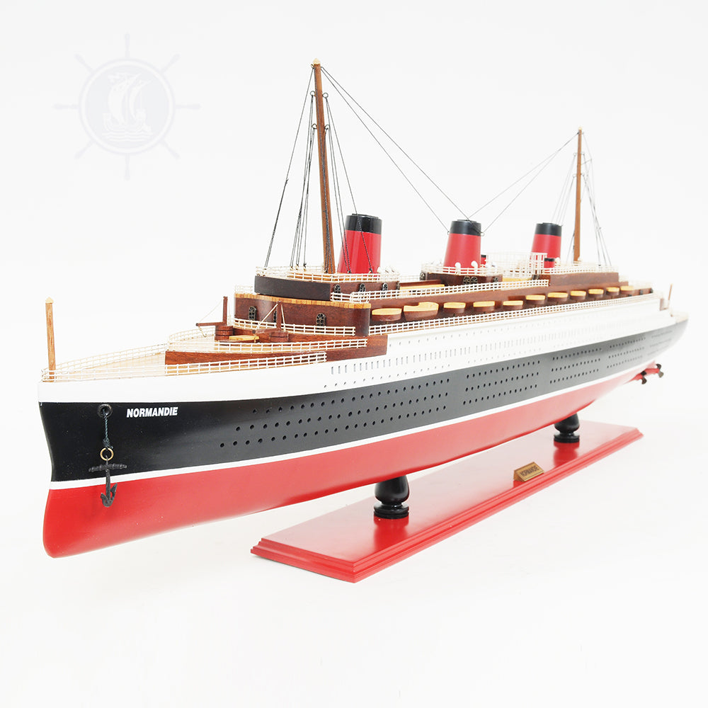 NORMANDIE CRUISE SHIP MODEL LARGE WITH DISPLAY CASE | Museum-quality Cruiser| Fully Assembled Wooden Model Ship