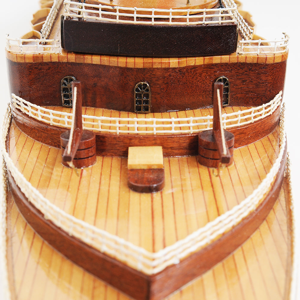 NORMANDIE CRUISE SHIP MODEL LARGE WITH DISPLAY CASE | Museum-quality Cruiser| Fully Assembled Wooden Model Ship