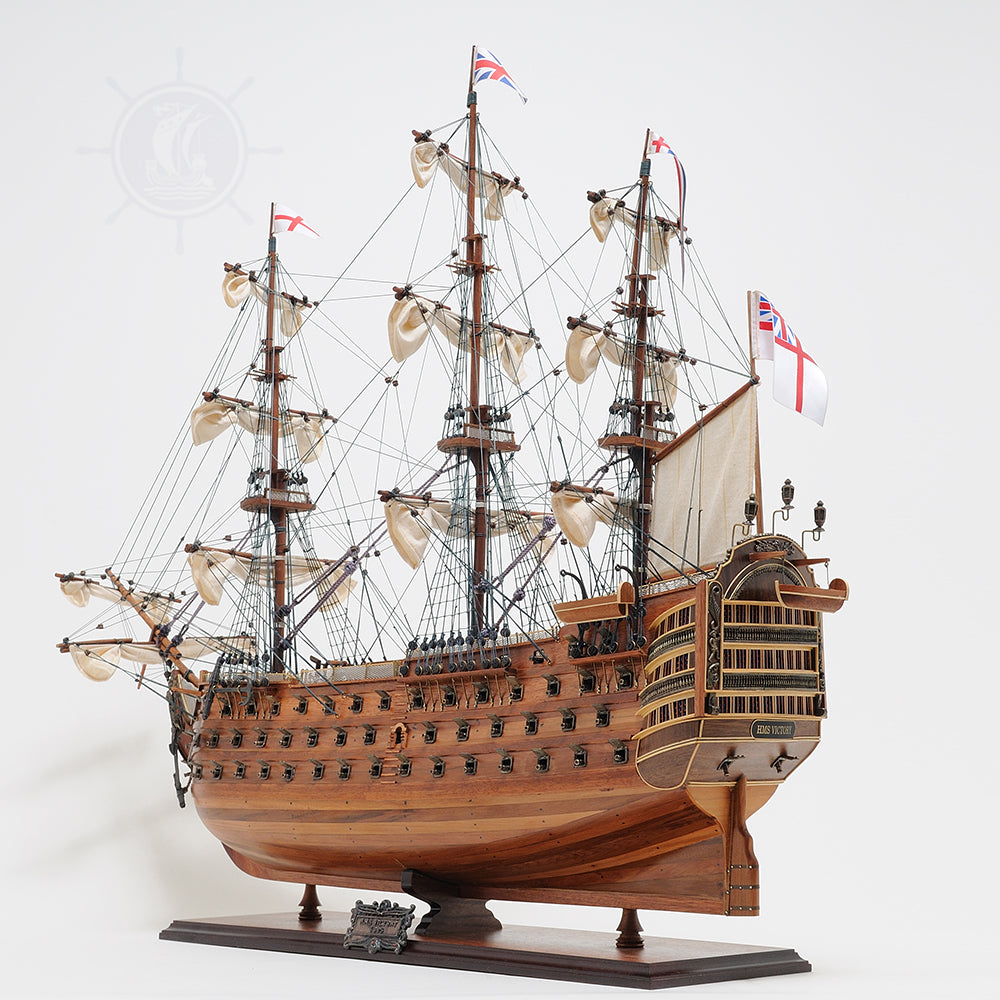 HMS VICTORY MODEL SHIP LARGE WITH TABLE TOP DISPLAY CASE | Museum-quality | Fully Assembled Wooden Ship Models