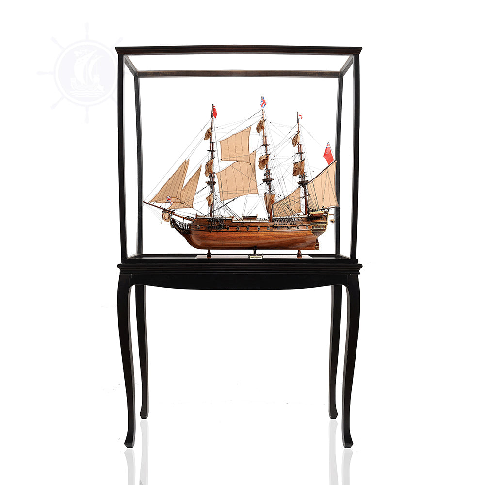 HMS SURPRISE MODEL SHIP LARGE WITH FLOOR DISPLAY CASE | Museum-quality | Fully Assembled Wooden Ship Models