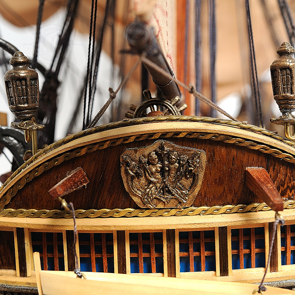 HMS SURPRISE MODEL SHIP LARGE WITH FLOOR DISPLAY CASE | Museum-quality | Fully Assembled Wooden Ship Models