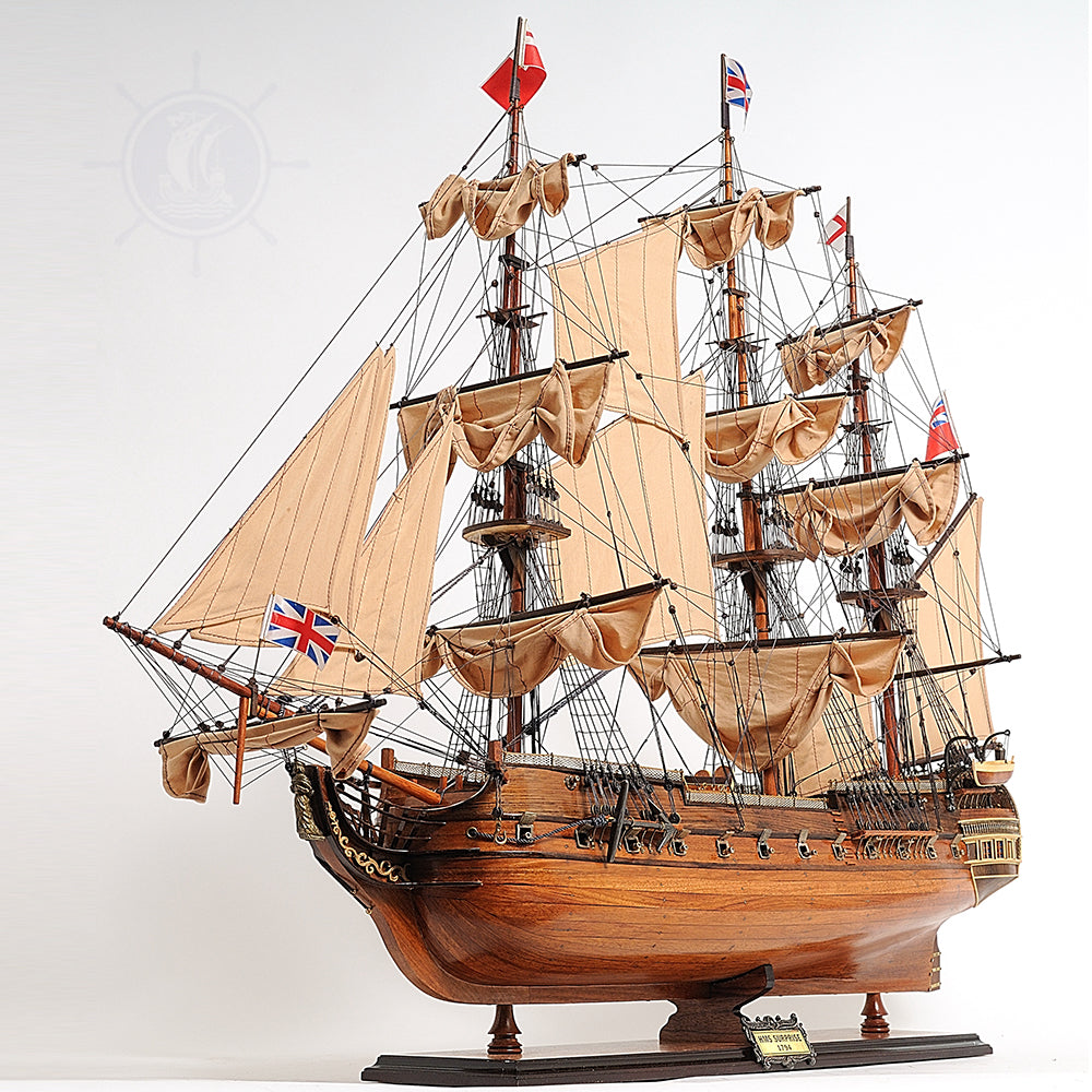 HMS SURPRISE MODEL SHIP LARGE WITH FLOOR DISPLAY CASE | Museum-quality | Fully Assembled Wooden Ship Models